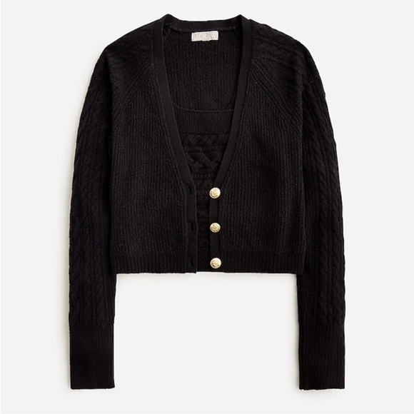 J. Crew Supersoft cropped cable-knit sweater-tank set in Black - Picture 4 of 9